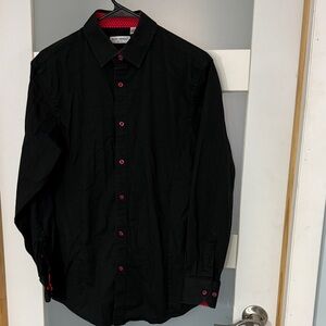 Men's Black Button-Down Shirt with Red Accents
